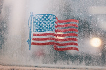 American flag sticker on frosted glass 