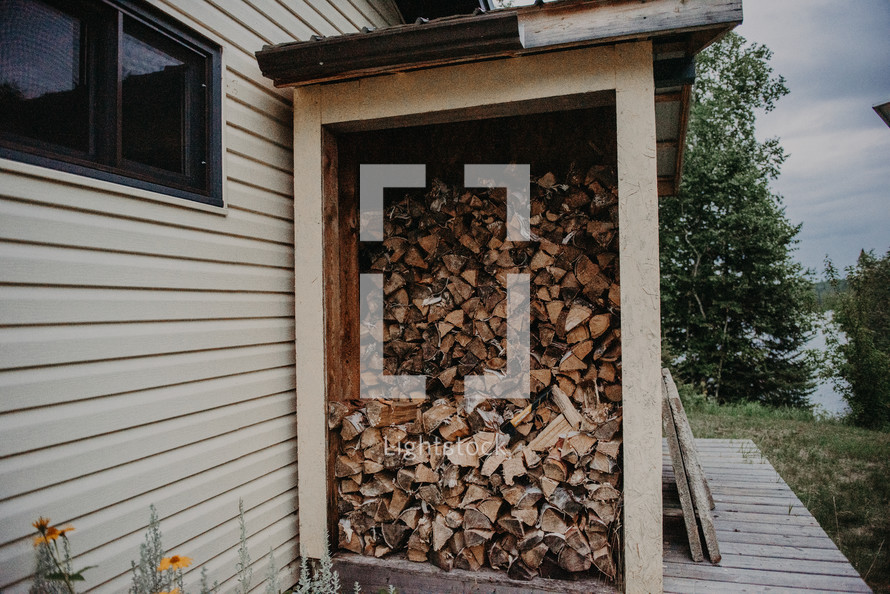 firewood at a lake cabin 
