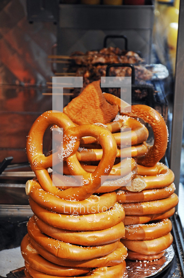 stack of soft pretzels 