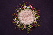 floral circle with fur rug 