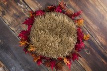 fur rug and fall leaves 
