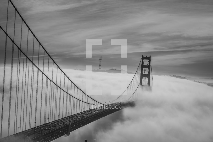 Golden Gate Bridge in thick fog 