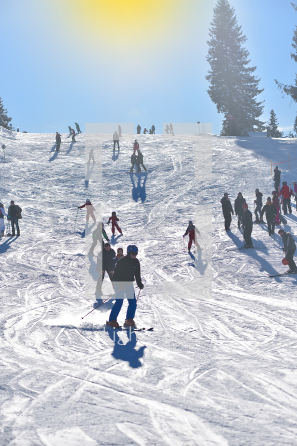 crowded ski slopes 