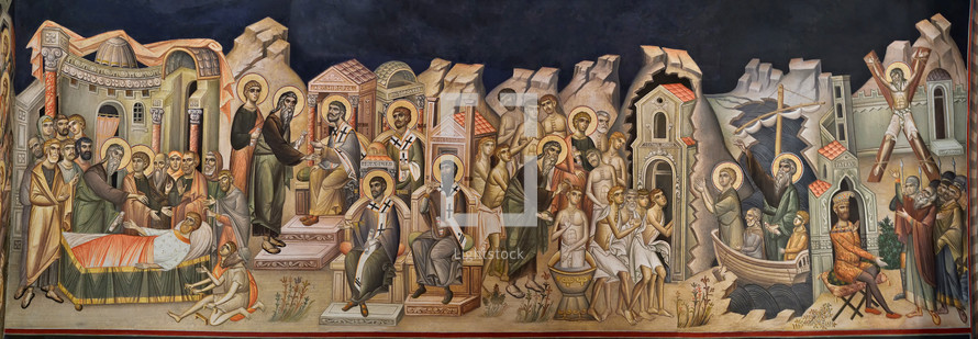 Fragment of an old Christian Orthodox mural painting