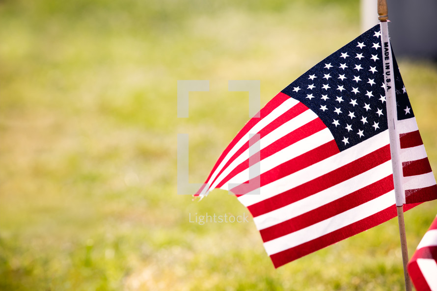 American flags in the ground 