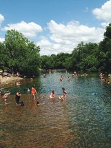 Children playing in a river 
