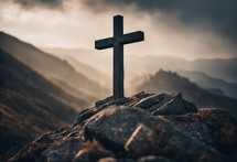 Cinematic Cross on a Mountain