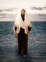 Jesus Walks on Water with the light behind him