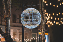 Illuminated balls in the street at Christmas