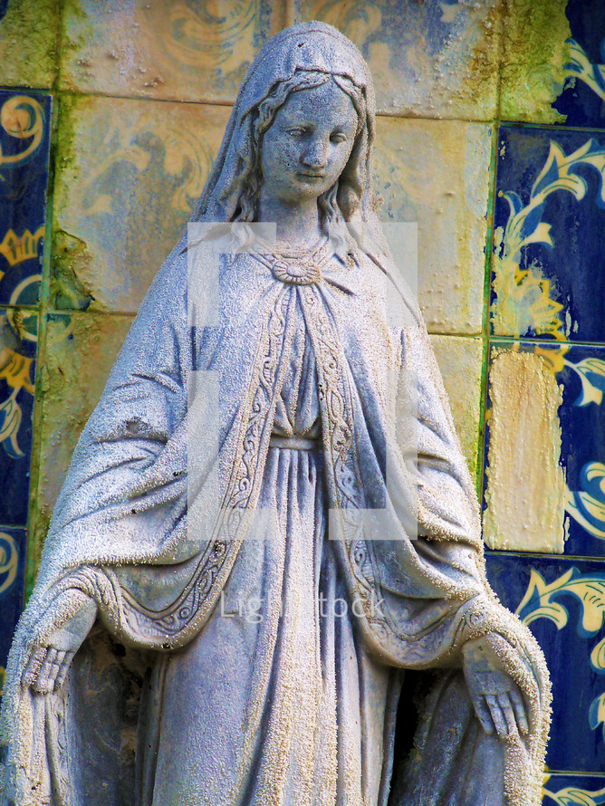 A statue of the Virgin Mary, the mother of Jesus Christ