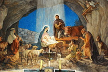 Fresco painting of the Nativity, from the chapel of the Shepherds' Field in Beit Sahour (a suburb of Bethlehem), the traditional site of the angelic annunciation to the shepherds.