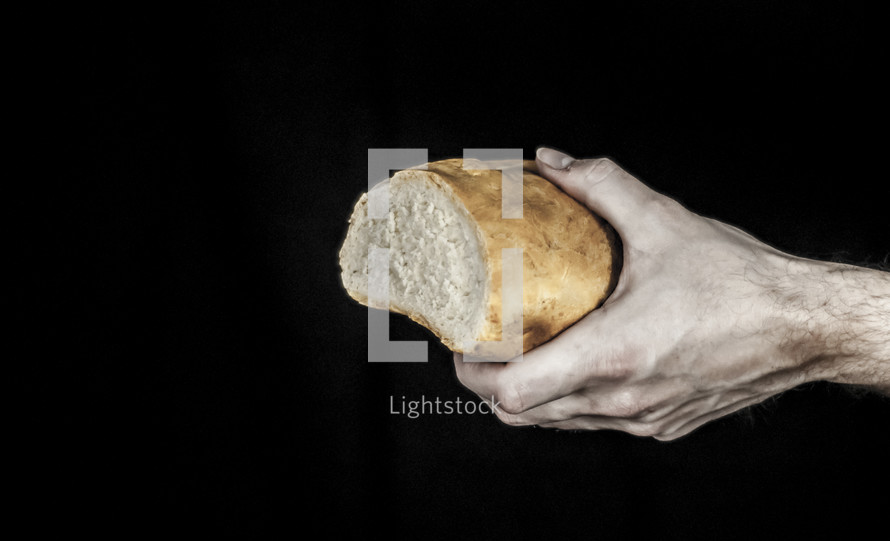 hand holding a loaf of bread 