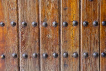 wood door with brass button detail