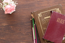 Holy Bible, colored pencils, journal 