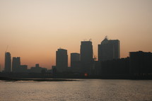 city skyline at sunset 