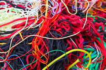 Colorful string of different thicknesses and colors