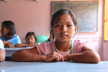 Young girl in classroom in Myanmar