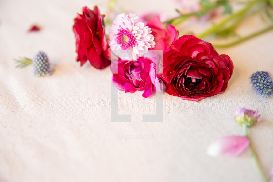 flowers on a linen background 