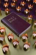 Bible and crown votives 