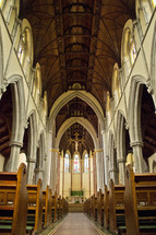aisle and pews in a cathedral 