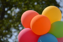 balloons outdoors in rainbow colors