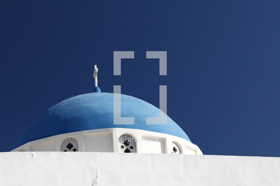 blue dome in Santorini, Greece