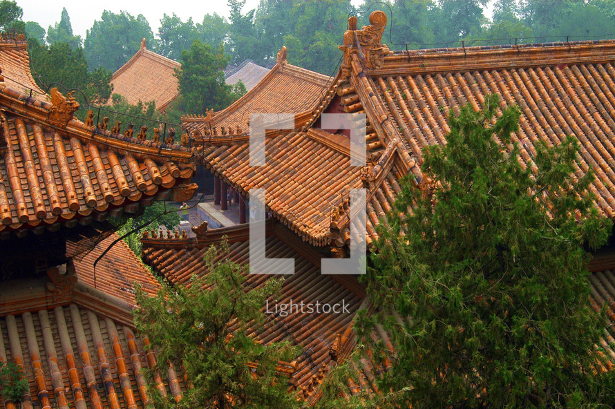 Rooftops of Chinese buildings, part of the Summer Palace, near Beijing