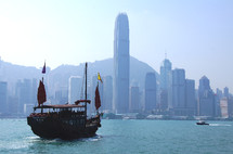 Chinese Junk in Hong Kong Harbor 
