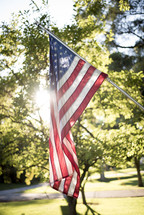 sunlight on an American flag 
