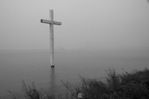 cross in a lake