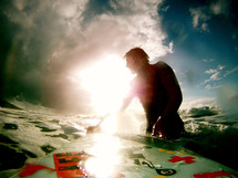 closeup of a surfer in the ocean