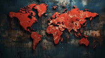 Red vintage painted world map on a grunge wall.