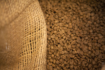 coffee beans in a burlap sack