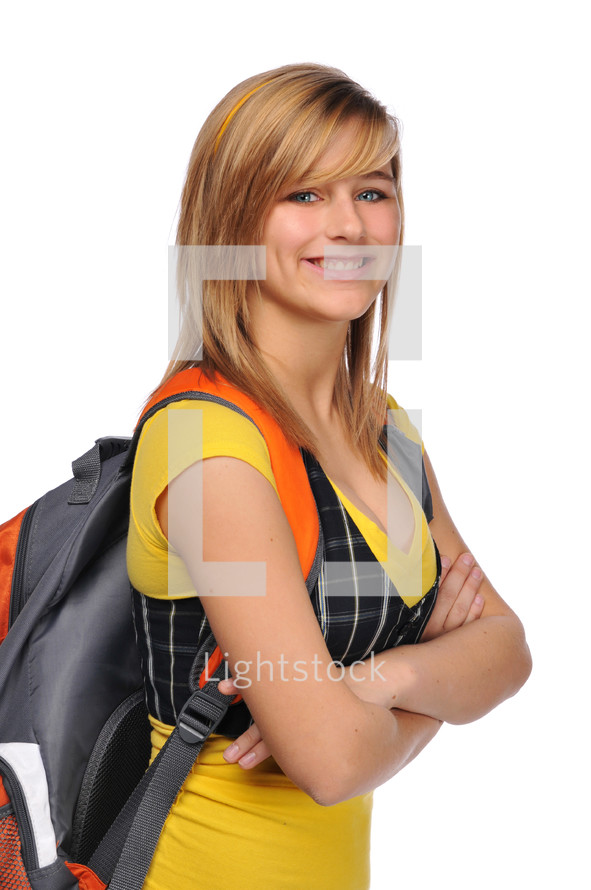teen girl student with a book bag 