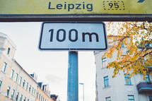Europe distance sign 100 m 