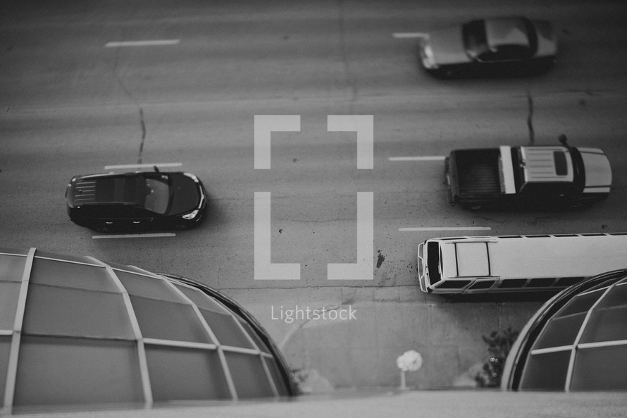 Aerial view of cars on a street