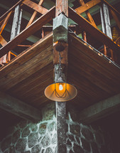 a lamp on ceiling of a loft 
