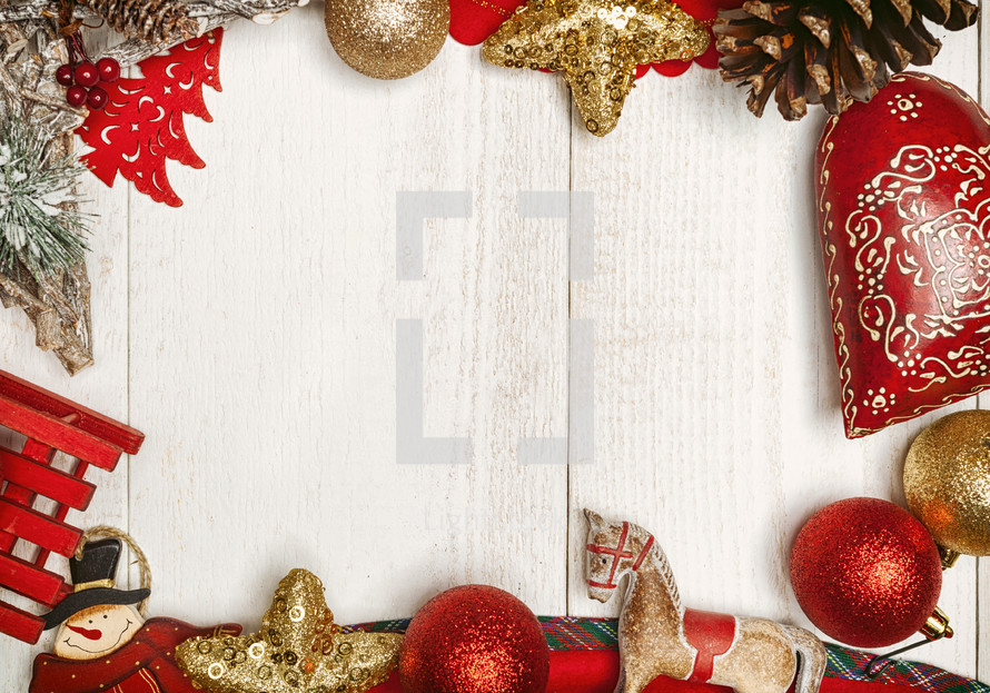 red and gold Christmas decorations border 