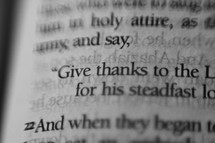 give thanks highlight on the pages of a Bible