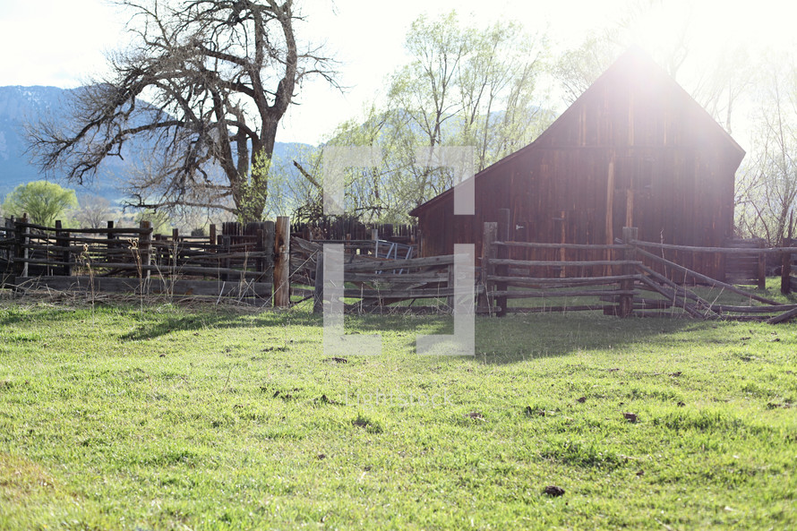 old barn and fence on a farm