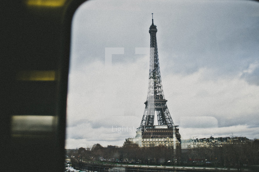 Eiffel Tower viewed through a window
