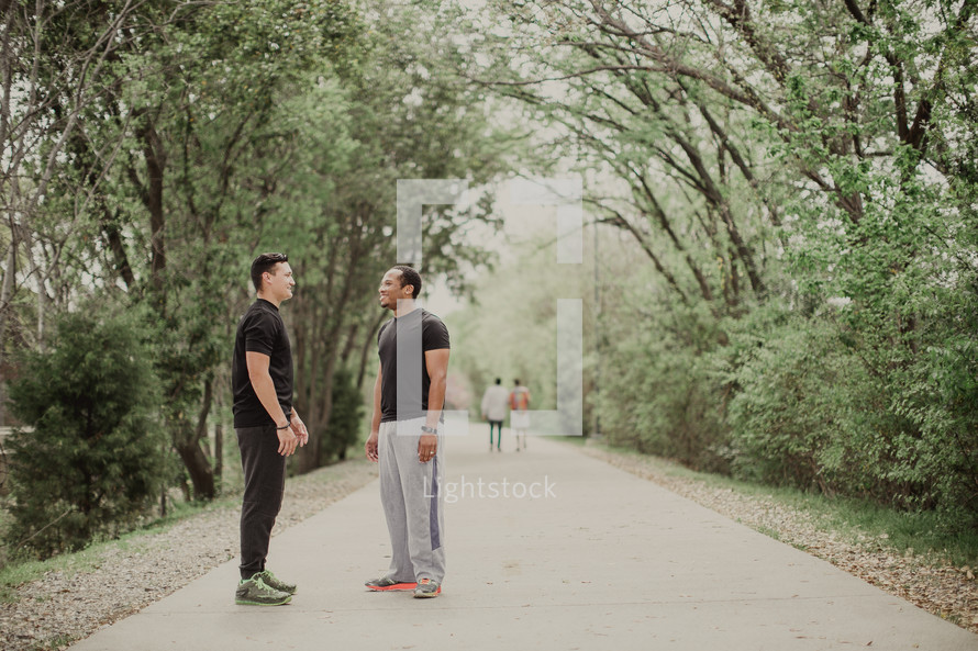 joggers stopping to chat 