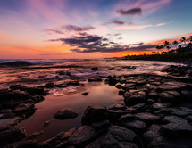 Kauai shore at sunset 