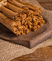 cinnamon sticks on burlap 