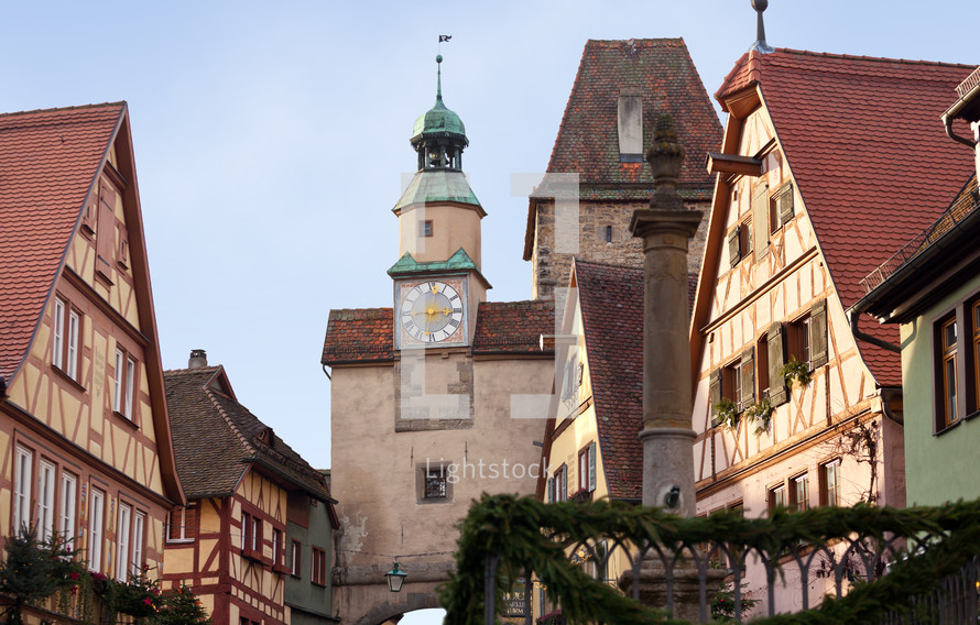 Old tower of the city fortification of Rothenburg ob der Tauber in Germany.
