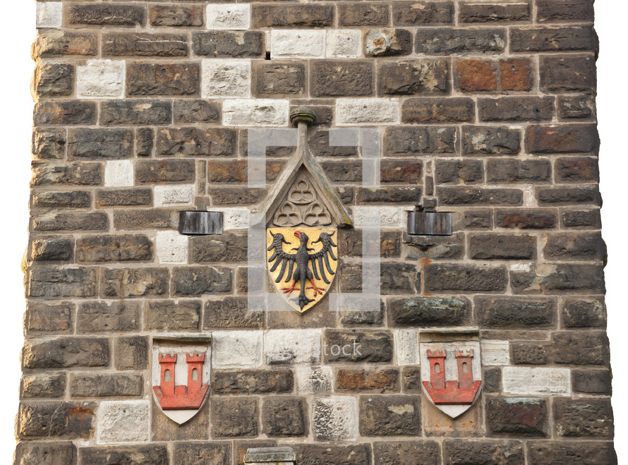 Antique eagles emblem on the wall of old tower in Rothenburg od der Tauber