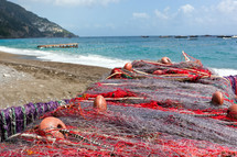 Fishing nets on the beach of Positano, Italy