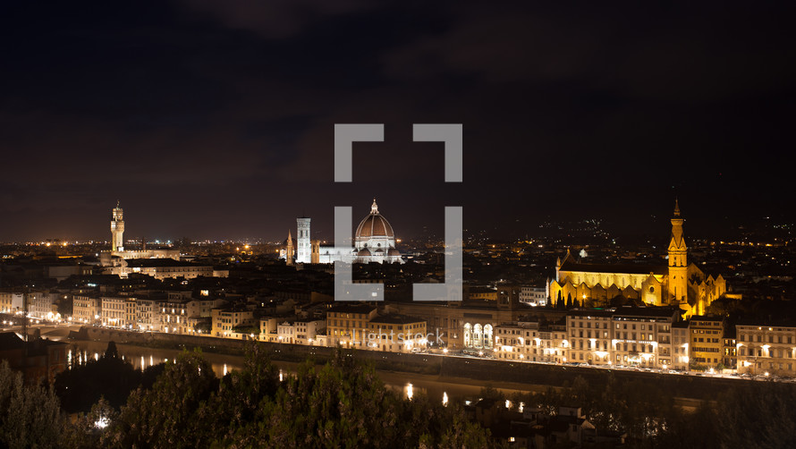 view of Florence by night from Piazzale Michelangelo, Italy.