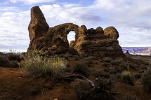 Morning view of Turret Arch in Arches National Park located in Moab, Utah