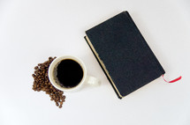 coffee beans and Bible 
